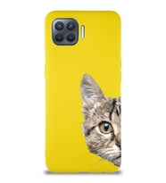 Oppo Reno 4 Lite Soft Premier Kapak Catface Tasarımlı Silikon Kılıf - Sarı (Şeffaf)