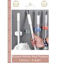 #Askı Yapışkanlı Süpürge Askısı Ev Düzenleyici Aparatı Duvara Monte Mop Paspas Tutucu - 4 Adet