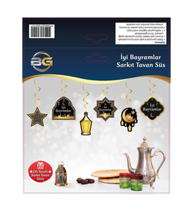 Ramazan Süsü İyi Bayramlar Sarkıt Tavan Süs (Siyah - Beyaz)