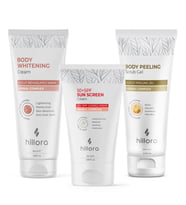 Hillora Vücut Beyazlatıcı Krem + Hillora Güneş Kremi 50 SPF + Hillora Vücut Peeling Jel Vücut Bakım Seti