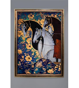 Üç At Desenli Dijital Baskılı Kadife Kumaş Çerçeveli Tablo TBL0048 (Çok Renkli)