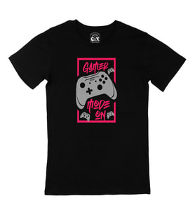Pembe Gamer Mode On Siyah Tişört
