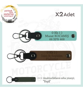 Motorcuya Armağan, İsim Plaka ve 0 Rh (-) Yazılı Kişiselleştirilen x2 Anahtarlık, Kahve-Turkuaz-Ysl (Çok Renkli)