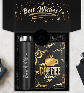 Kişiye Özel 500 ML Dereceli Termos & Tasarım Defter Hediye Seti