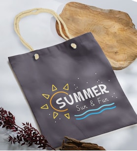 BK Gift Yaz Temalı Antrasit Halat Saplı Kumaş Plaj Çantası -9, Baskılı Omuz Çantası, Alışveriş Çantası, Arkadaşa Hediye, Sevgiliye Hediye