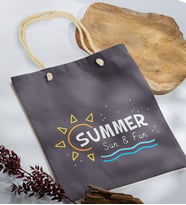 BK Gift Yaz Temalı Antrasit Halat Saplı Kumaş Plaj Çantası -9, Baskılı Omuz Çantası, Alışveriş Çantası, Arkadaşa Hediye, Sevgiliye Hediye