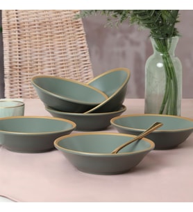 Mat Yeşil Gold File Hitit Yemek Tabağı 18 Cm 6 Adet - 322