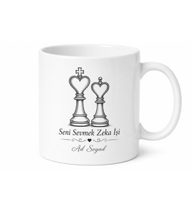 Seni Sevmek Zeka İşi Satranç Taşları Kalp Formunda Çizimli Stratejik Aşıklar Çay Kupası Hediye