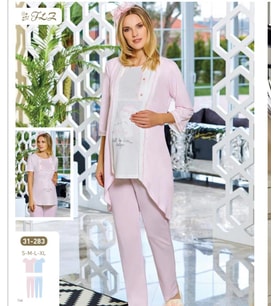 FLZ 31-283 Hamile Lohusa 3 Lü Pijama Sabahlık Tk (Mavi)