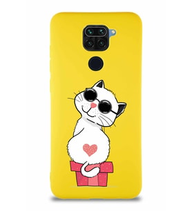 Xiaomi Redmi Note 9 Soft Premier Kapak Coolcat Tasarımlı Silikon Kılıf - Sarı (Şeffaf)