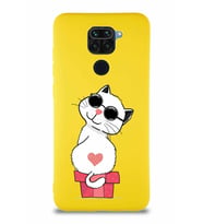 Xiaomi Redmi Note 9 Soft Premier Kapak Coolcat Tasarımlı Silikon Kılıf - Sarı (Şeffaf)