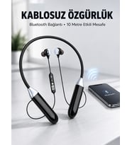 Mey İthalat® Mikrofonlu Boyun Bantlı Bluetooth Kulaklık Kablosuz Bağlantılı Ses ve Müzik Kontrollü Kulak İçi Kulaklık