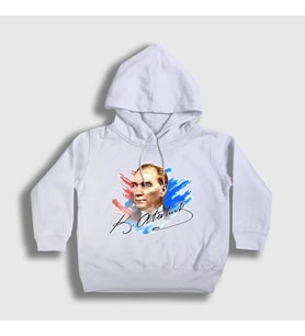 Presmono Unisex Çocuk Beyaz 19 Mayıs 29 Ekim 23 Nisan İmza Atatürk Kapüşonlu Sweatshirt 501472tt