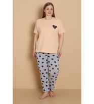 Mirano 4515 Kalpli Kısa Kollu Pamuklu Penye Büyük Beden Kadın Pijama Takımı