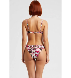 Kadın Bikini Takımı Askılı Bandeau Yaka V Telli Balensiz Düşük Bel Slip Alt Örme Dokulu Kumaş Soyut