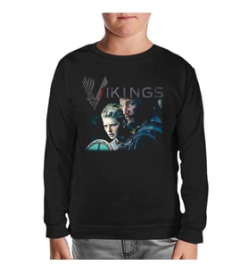 Vikings - Ragnar & Lagertha Siyah Çocuk Sweatshirt