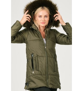 Dewberry Kadın %100 Polyester Kaban Koyu Haki Z6668 Günlük Dış Giyim, Şehir ve Ofis Stili, Seyahat Gardırobu