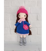 Saks Mavisi Elbiseli Nilda Bebek Amigurumi Organik Oyuncak