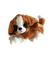 Peluş Köpek Havlayan Yatan Sevimli Peluş Köpek 25 Cm Yatan Sesli Köpek Peluş (Kahverengi)