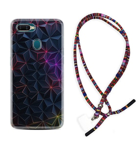 Oppo A5S A15 A16 A54 A55 A73 A74 Kılıf Boyun Asklı Rasta Silikon Renkli Prizmalar 1783