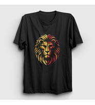 Presmono Unisex Siyah Aslan Kafası Aslanlı Sarı Kırmızı Hediye T-Shirt 468741tt