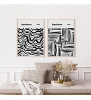 Bauhaus Siyah Çizgiler Duvar Tablosu Çerçeveli 2'li Set Ahşap Renk 30 x 42 Boyut/Ebat (Çok Renkli)
