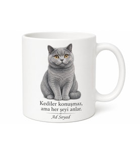 İsme Özel British Shorthair Desenli Kupa Bardak Kedi Severlere Hediye