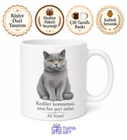 İsme Özel British Shorthair Desenli Kupa Bardak Kedi Severlere Hediye