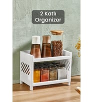 2 Katlı Beyaz Plastik Çok Amaçlı Makyaj Banyo Ofis Raf Organizeri MIT1279
