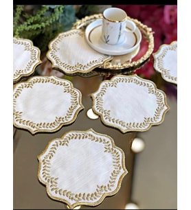 Yuvarlak Gold 6'lı Linen Keten Kokteyl Kahve Yanı Sunum Peçetesi Sunumluk