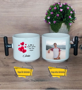 Sevgiliye Hediye Kupa Bardak Fotoğraflı T Siyah Kulplu Sevgililer Günü Hediyesi
