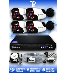 PICAM 4 Kameralı Panda 4 Dış Kamera Set 320 GB HDD Full HD Gece Görüşlü Güvenlik Kamerası Sistemi