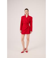 Beli Drape Detaylı Heleni Blazer Ceket Siyah (Kırmızı)