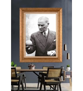 Altın Varaklı Çerçeveli Paspartulu Atatürk Tablo nh171 (Gold)