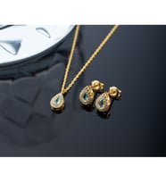 925 Ayar Gümüş Mart Ayı Doğum Taşı ( Aquamarine  ) Kolye - Küpe Seti