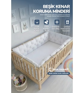Beşik Kenar Koruma Minderi %100 Pamuk - Montessori Yatak Uyumlu - Beyaz - Buble Soft