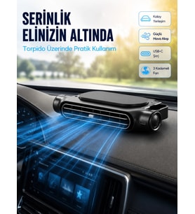 Araç Koltuk Başlığı Soğutucu Fan USB Şarjlı 3 Kademeli Sessiz Boyun Serinletici