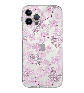 Apple iPhone 12 ProKamera Korumalı Tıpalı Kapak Floral Pudra Tasarımlı Şeffaf Kılıf