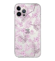 Apple iPhone 12 ProKamera Korumalı Tıpalı Kapak Floral Pudra Tasarımlı Şeffaf Kılıf