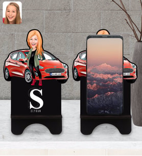 BK Gift Kişiye Özel Plakalı Kadın Ford Fiesta Karikatürlü Ahşap Biblo Telefon Standı-1