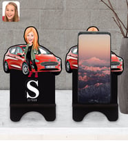 BK Gift Kişiye Özel Plakalı Kadın Ford Fiesta Karikatürlü Ahşap Biblo Telefon Standı-1