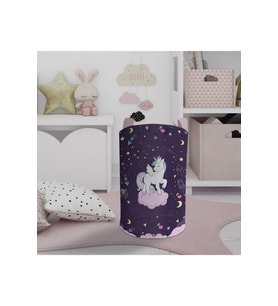 MEKTA HOME BEBEK VE ÇOCUK ODASI Pembe Bulut Üzerinde Unicorn Desenli Mor Oyuncak Sepeti