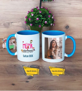 Müzik Öğretmeni Kupa Bardak Mavi Fotoğraflı Öğretmenler Günü Hediyesi