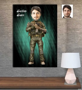 Kişiye Özel Karikatür Baskılı Ahşap Tablo Asker Erkek-1 30x40