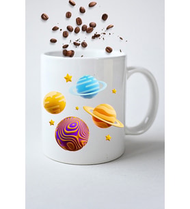 Renkli Galaxy Baskılı Kupa Bardak Porselen Çay Kahve Fincanı-6
