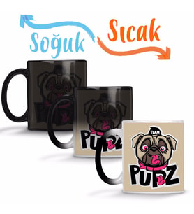 Kukla Köpek Pug Sihirli Kupa Bardak Porselen
