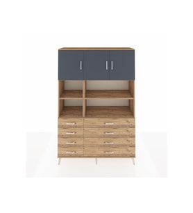 Hyperion Dolap 8 Raflı 8 Çekmeceli 3 Kapaklı 132x44x195 Çam-Antrasit/Çam