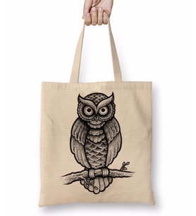 Baykuş Drawing Çizim Hayvan Animal Owl Simple Pet Bez Çanta Uzun Saplı