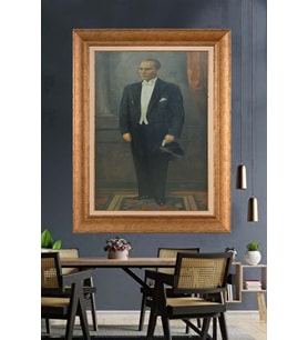 Altın Varaklı Çerçeveli Paspartulu Atatürk Tablo DC1455 (Gold)