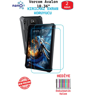 2 ADET Vorcom Avalon 10.36" Tablet İçin Tam Uyumlu Ekran Koruyucu Şeffaf Cam Nano HD Esnek Kırılmaz